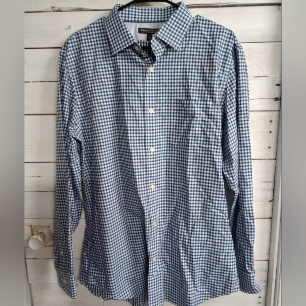 Banana Republic Men’s Shirt Large Blue White Check Long Sleeve Button Front